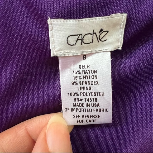 Vintage Cache Purple Ponte Knit Bodycon Dress Gold buckles business casual midi - Picture 6 of 11